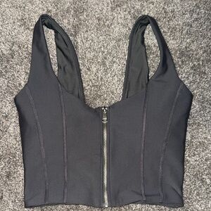 Sleek Black Zipper Crop Top